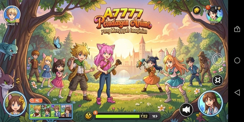 Screenshot A7777 menunjukkan karakter Anime dalam pertempuran seru.