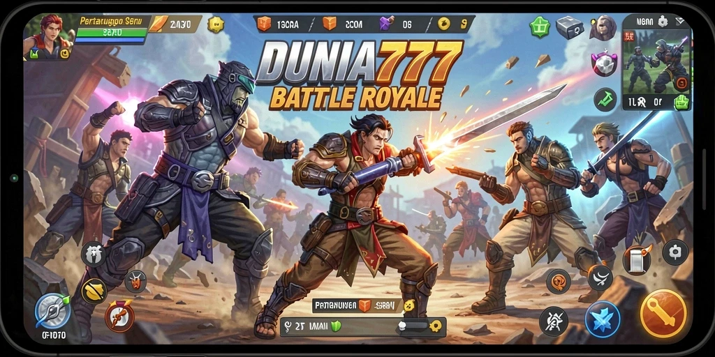 Screenshot DUNIA777 menampilkan aksi intens dalam pertempuran Battle Royale.