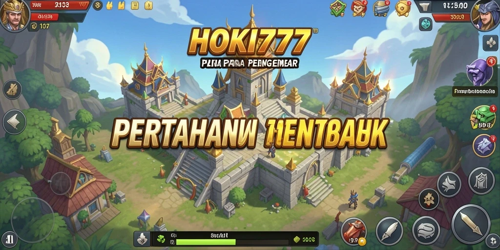 Tangkapan layar HOKI777 menampilkan pertarungan menara melawan gelombang musuh.
