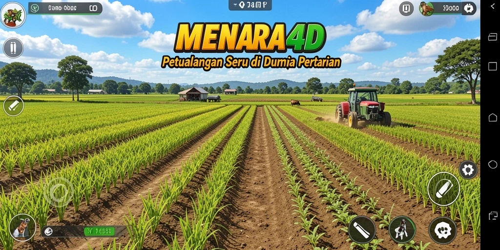 Screenshot tampilan pertanian dalam game MENARA4D yang penuh warna.