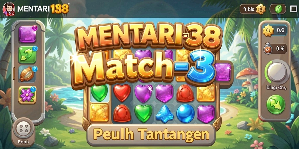 Gameplay seru MENTARI138 dalam genre Match-3 yang penuh warna.