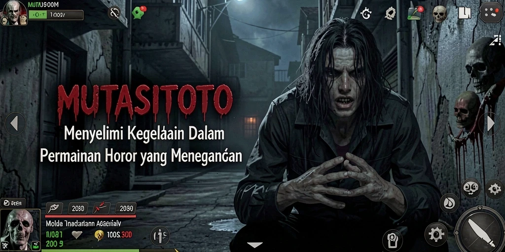 Tangkapan layar gameplay MUTASITOTO yang menampakkan suasana horor yang menegangkan.