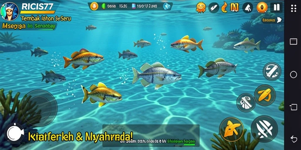 Tampilan gameplay RICIS77 menampilkan aksi seru menembak ikan.
