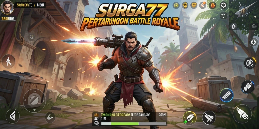 Tampilan gameplay SURGA77 yang seru dan menegangkan di medan perang Battle Royale.
