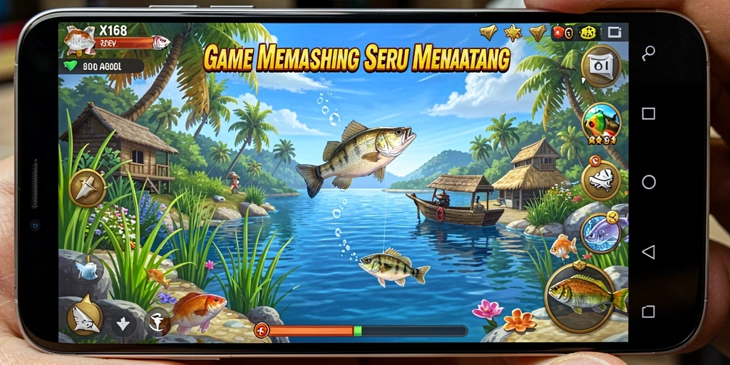 Screenshot gameplay X168 menampilkan pengalaman memancing yang mendebarkan.