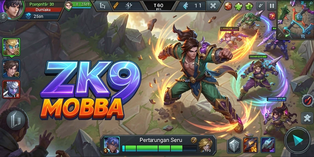 Screenshot utama ZK9 menunjukkan pertempuran taktis yang mendebarkan.